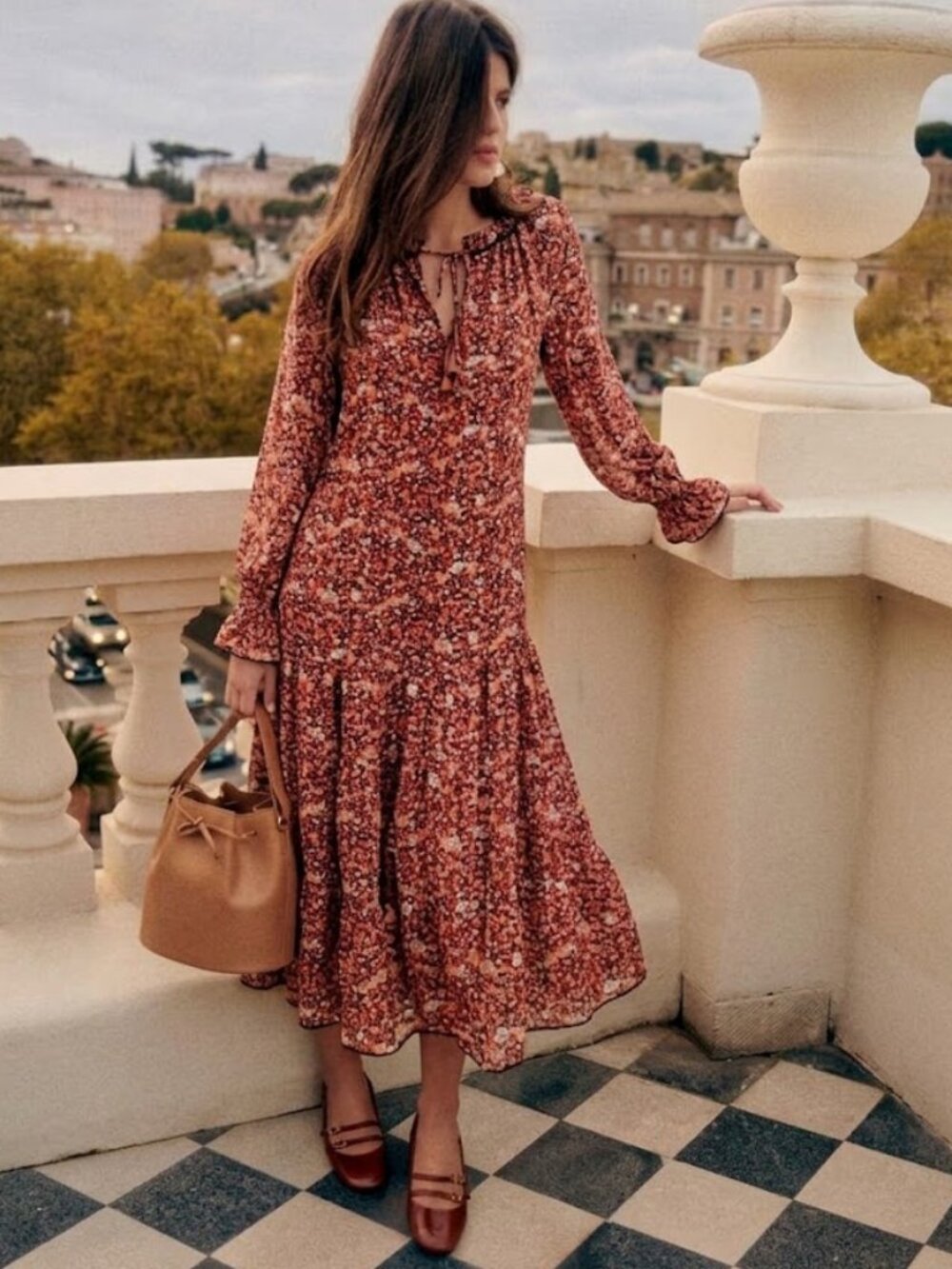 O.P.T. Anthropologie Poppy Boho Floral Ruffle Women's Midi Dress Size X-Small